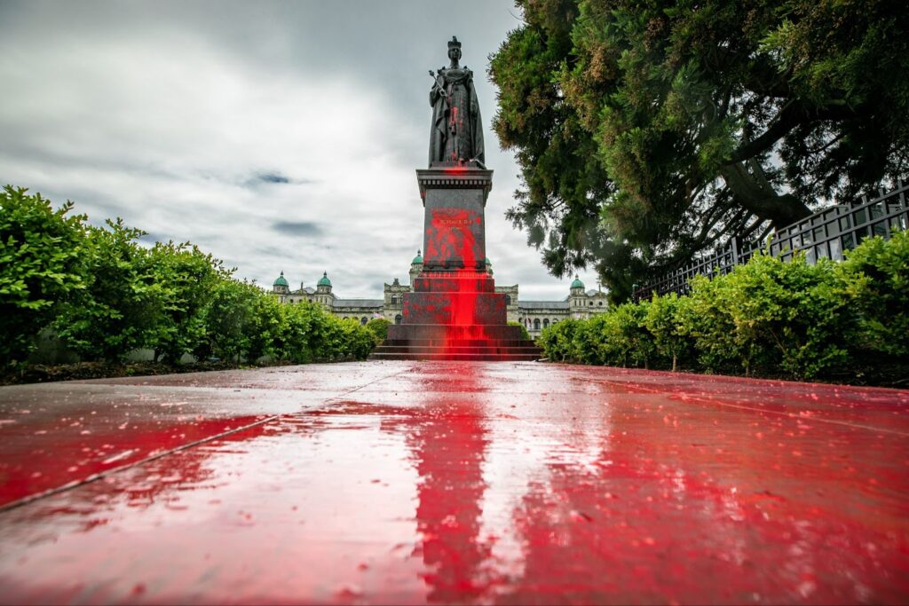Queen Victoria Statue with Red Paint Trail - Credit Michael McArthur